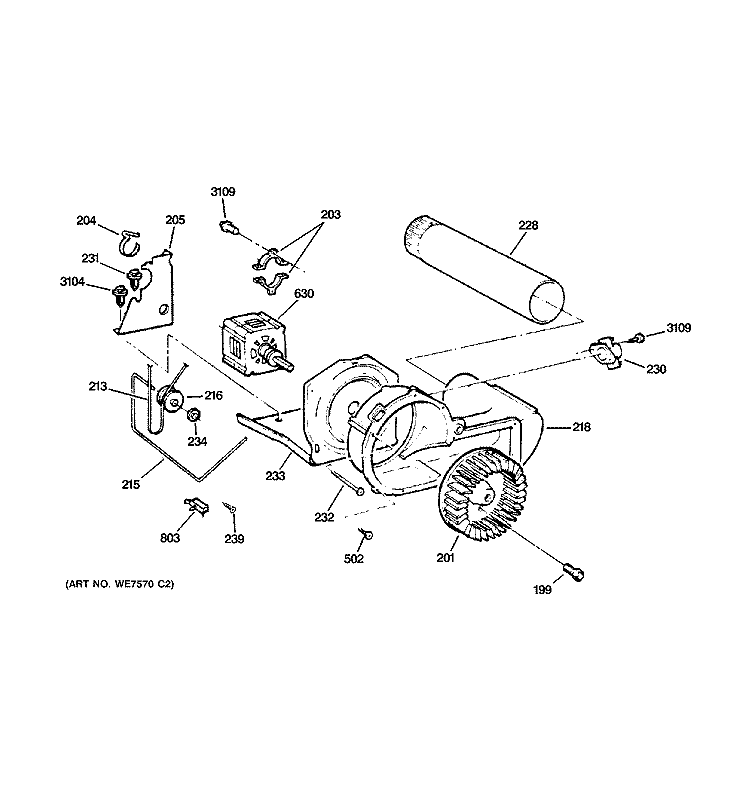 BLOWER & DRIVE ASSEMBLY Diagram and Parts List for DCCB330GD0WC  General Electric Dryer