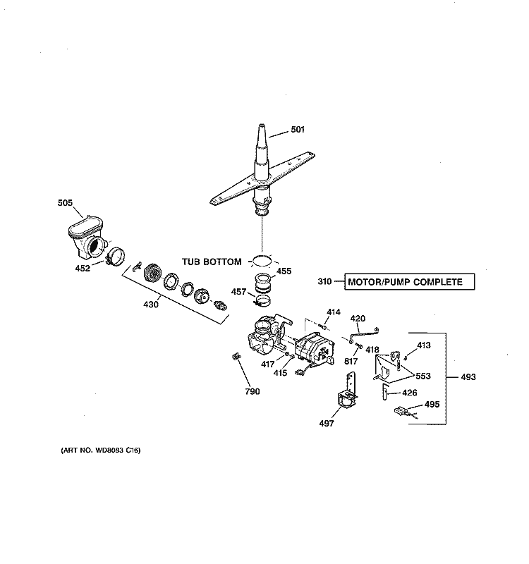 MOTOR - PUMP MECHANISM Diagram and Parts List for EDW1500J00CC  General Electric Dishwasher