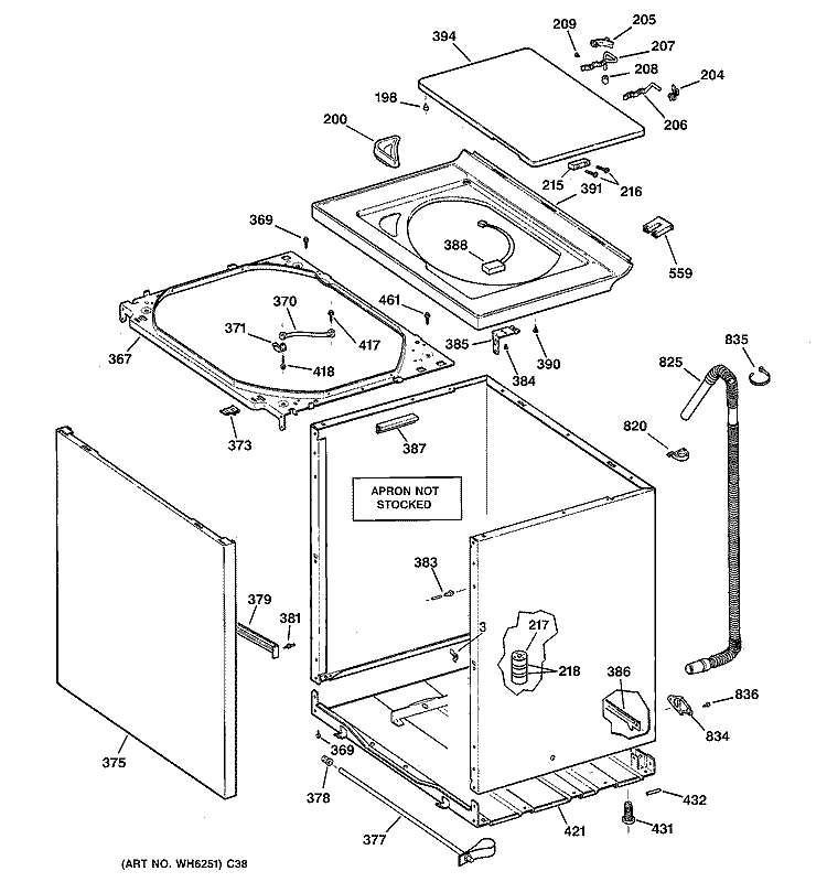 CABINET, COVER & FRONT PANEL Diagram and Parts List for EWA6500D0WW  General Electric Washer