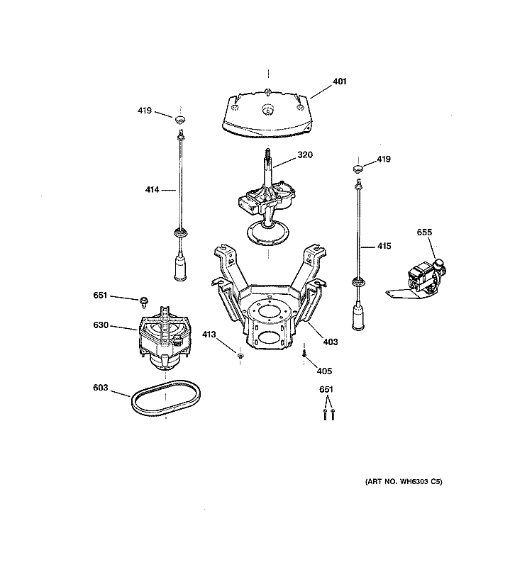 SUSPENSION, PUMP & DRIVE COMPONENTS Diagram and Parts List for EWA6500D0WW  General Electric Washer