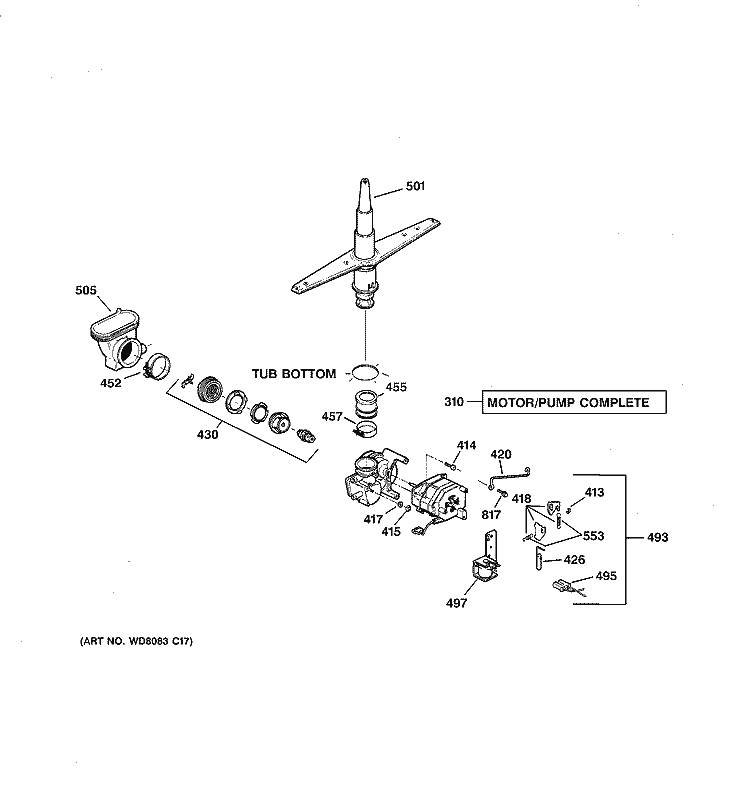 MOTOR - PUMP MECHANISM Diagram and Parts List for GSD3200J00CC  General Electric Dishwasher