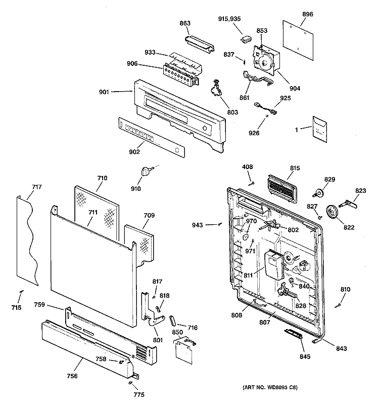 ESCUTCHEON & DOOR ASSEMBLY Diagram and Parts List for GSD4100J00WW  General Electric Dishwasher