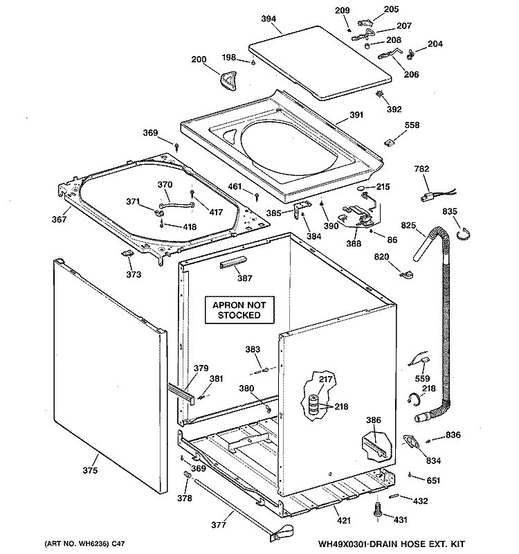 CABINET, COVER & FRONT PANEL Diagram and Parts List for WHDSR315D0WW  General Electric Washer