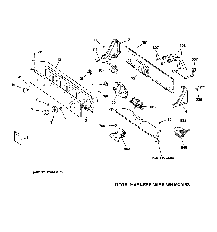 CONTROLS & BACKSPLASH Diagram and Parts List for WHDSR417D0WW  General Electric Washer