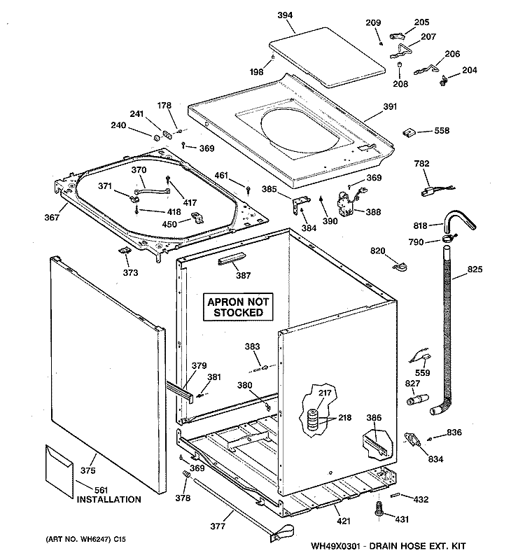 CABINET, COVER & FRONT PANEL Diagram and Parts List for WLCD2050D0WC  General Electric Washer