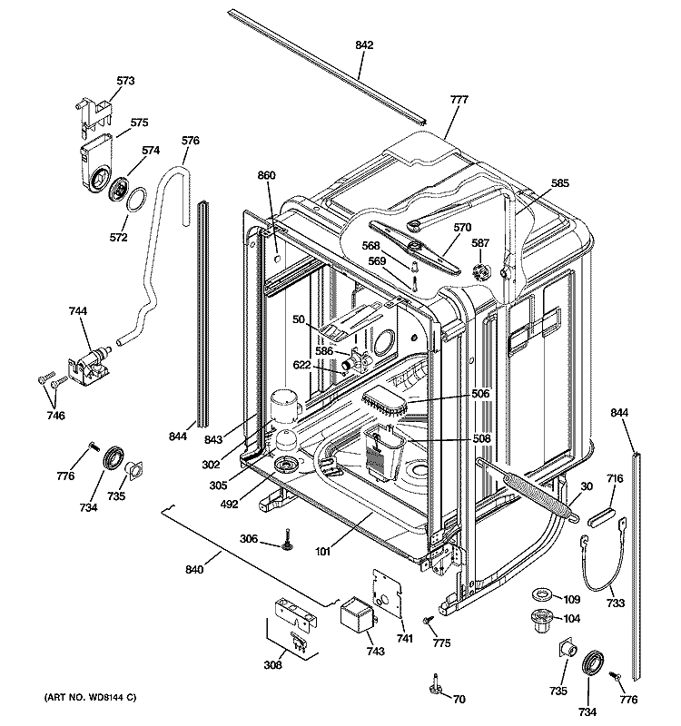 BODY PARTS Diagram and Parts List for PDW9200J00BB  General Electric Dishwasher
