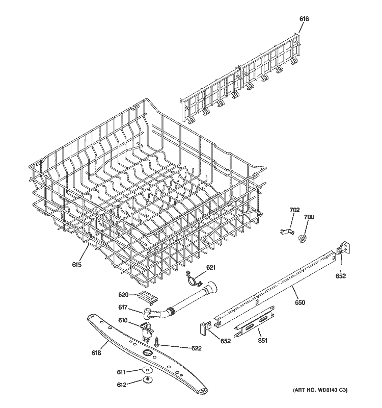 UPPER RACK ASSEMBLY Diagram and Parts List for PDW9200J00BB  General Electric Dishwasher