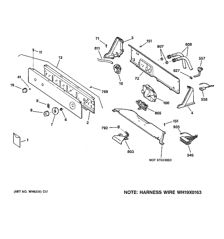 CONTROLS & BACKSPLASH Diagram and Parts List for WJSR2070B4CC  General Electric Washer