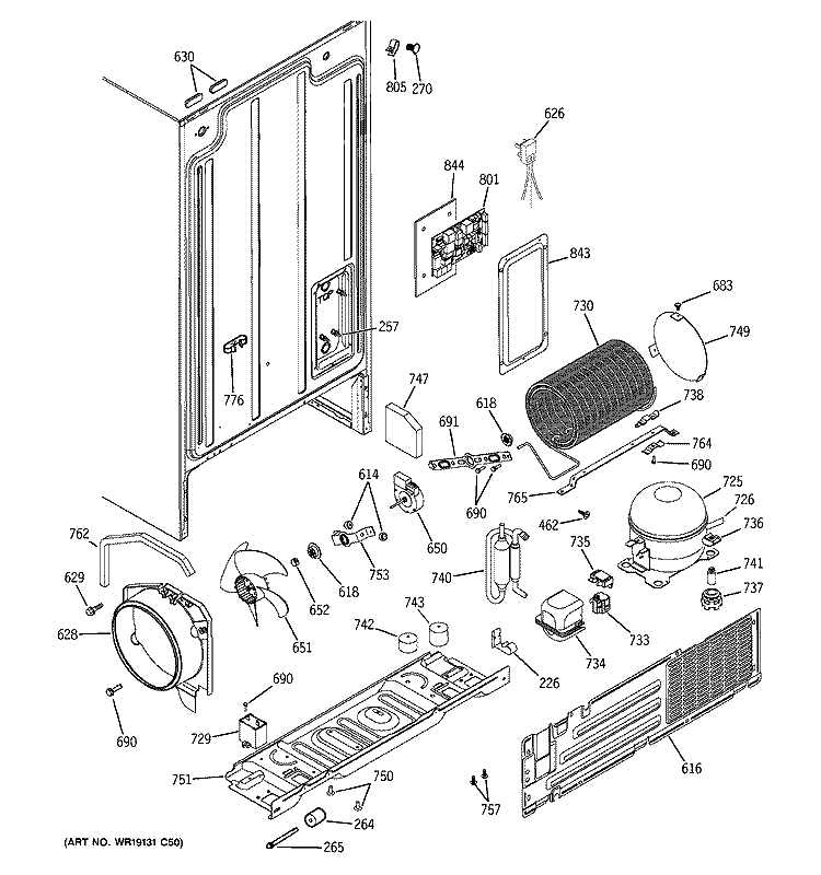 SEALED SYSTEM & MOTHER BOARD Diagram and Parts List for RSG22IBPCFWW  General Electric Refrigerator