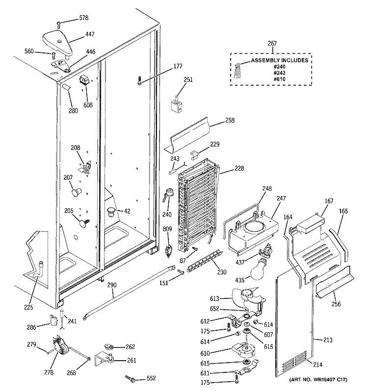 FREEZER SECTION Diagram and Parts List for RSG20DDPCFWW  General Electric Refrigerator