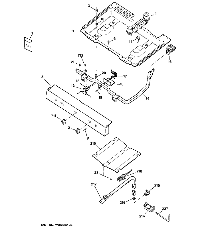 GAS & BURNER PARTS Diagram and Parts List for RGB508PEH1CT  Hotpoint Range