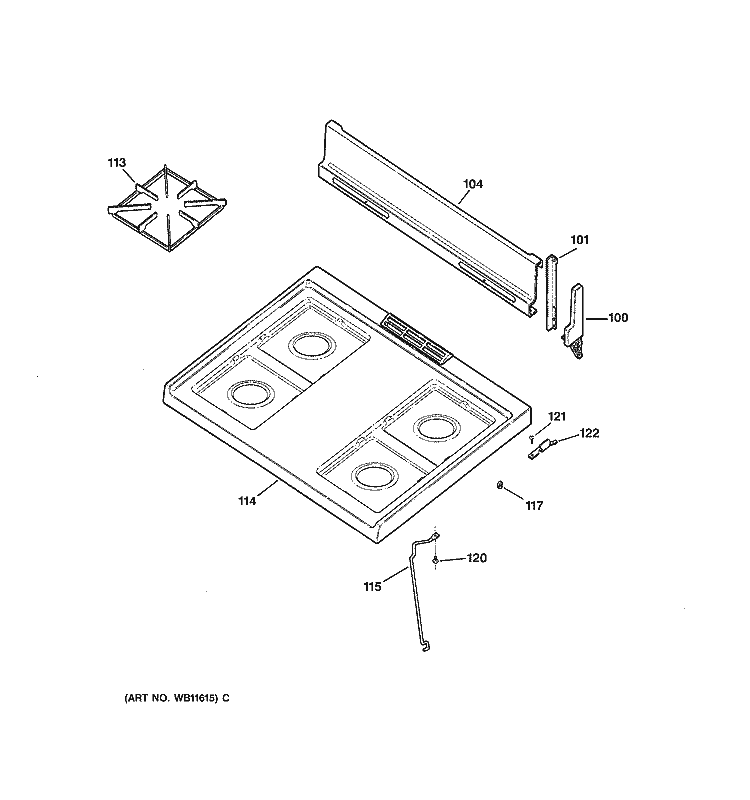 CONTROL PANEL & COOKTOP Diagram and Parts List for RGB508PEH1CT  Hotpoint Range
