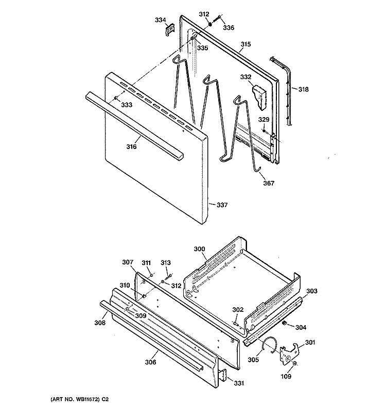 DOOR & DRAWER PARTS Diagram and Parts List for RGB523PPH1WH  Hotpoint Range