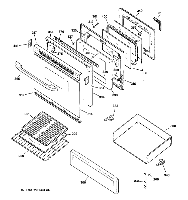 DOOR & DRAWER PARTS Diagram and Parts List for RGB746HEH1WH  Hotpoint Range
