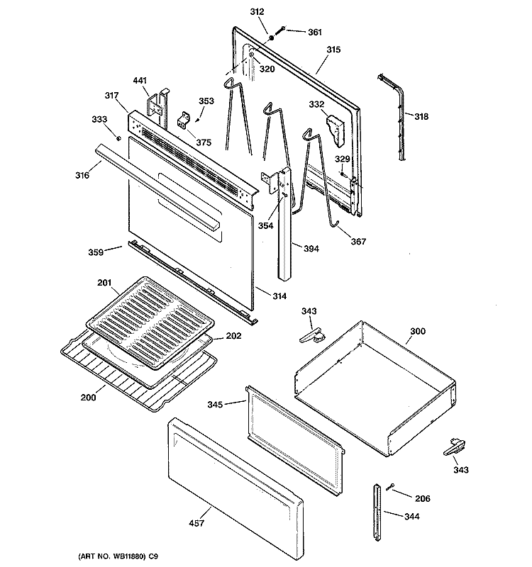 DOOR & DRAWER PARTS Diagram and Parts List for RB525BH2CT  Hotpoint Range