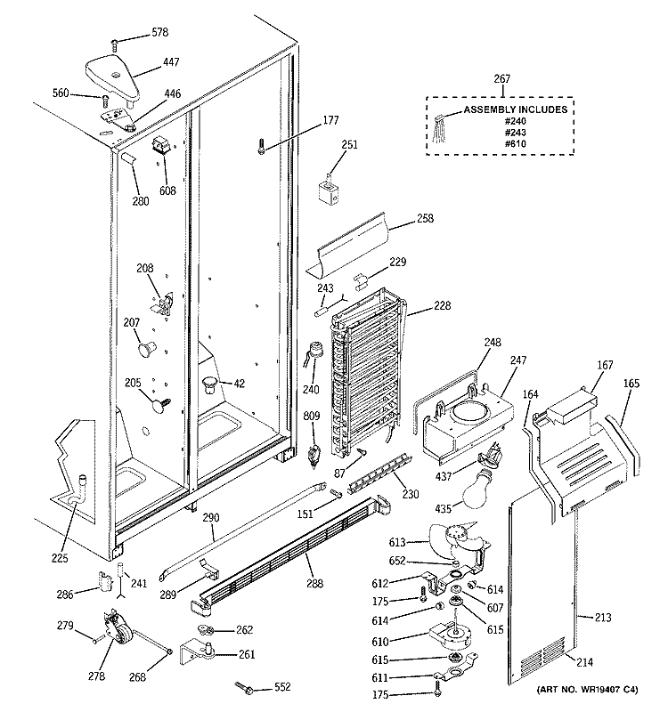 FREEZER SECTION Diagram and Parts List for HSS25GDPCWW  Hotpoint Refrigerator