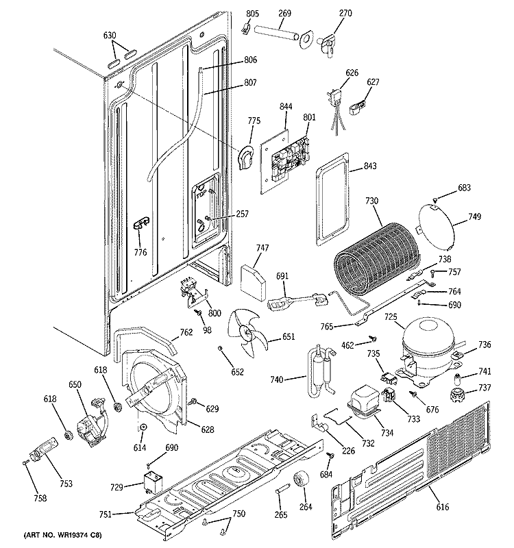 SEALED SYSTEM & MOTHER BOARD Diagram and Parts List for HSS25GDPCWW  Hotpoint Refrigerator