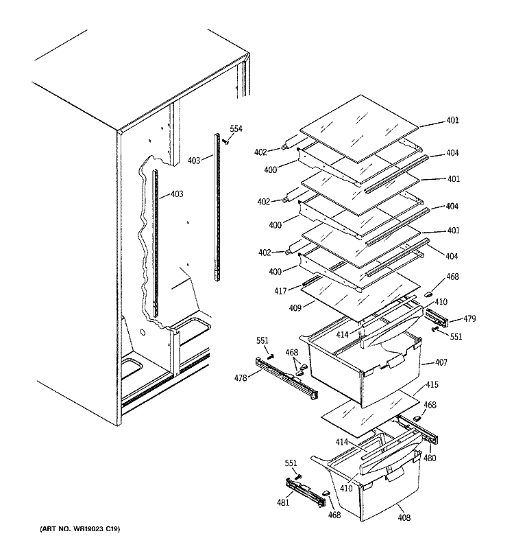 FRESH FOOD SHELVES Diagram and Parts List for HSS22IFPCWW  Hotpoint Refrigerator
