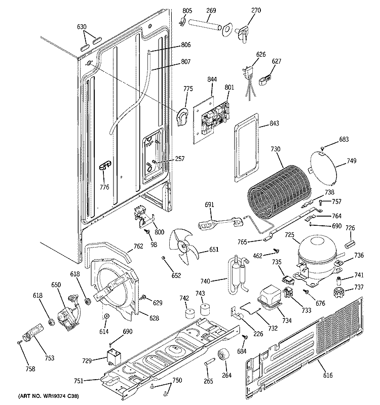 SEALED SYSTEM & MOTHER BOARD Diagram and Parts List for HSS22IFPCWW  Hotpoint Refrigerator
