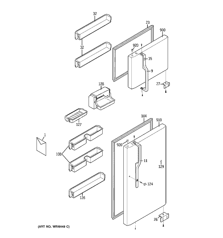 DOORS Diagram and Parts List for HTS20GBNBWW  Hotpoint Refrigerator