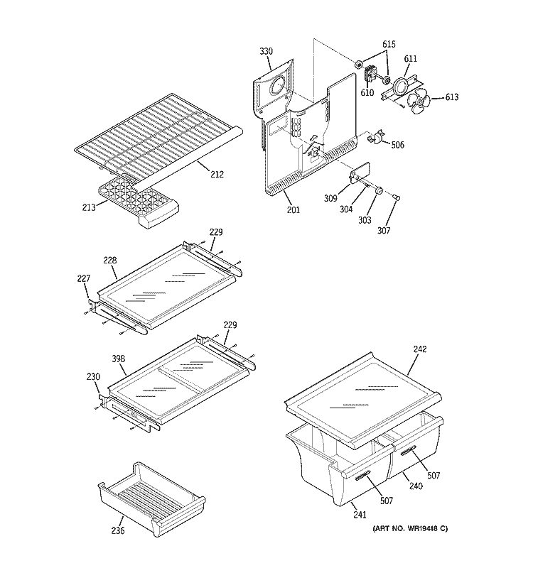 SHELVES Diagram and Parts List for HTS20GBNBWW  Hotpoint Refrigerator