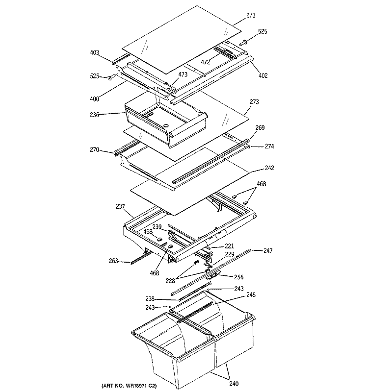 FRESH FOOD SHELVES Diagram and Parts List for HTS22GCPARWW  Hotpoint Refrigerator