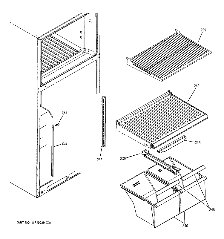 FRESH FOOD SHELVES Diagram and Parts List for HTS18BCPBLWW  Hotpoint Refrigerator
