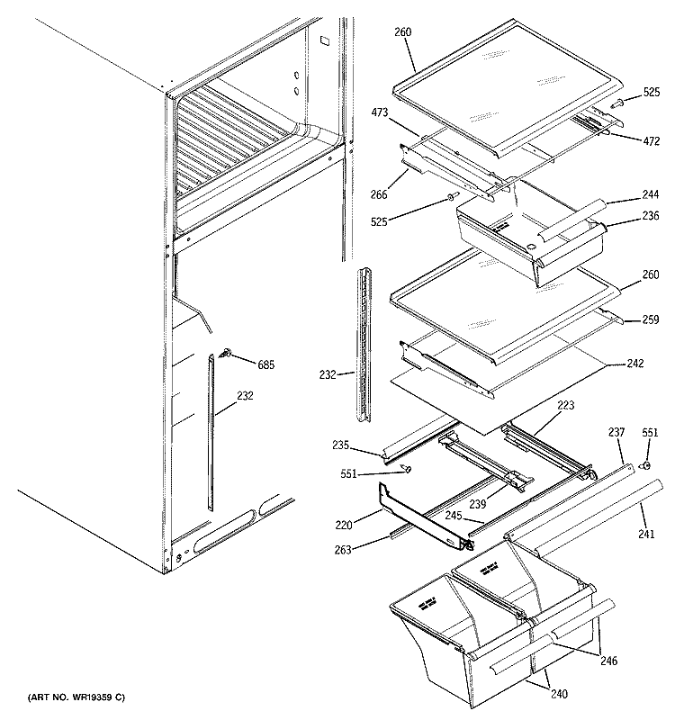 FRESH FOOD SHELVES Diagram and Parts List for HTS18JCPBRCC  Hotpoint Refrigerator