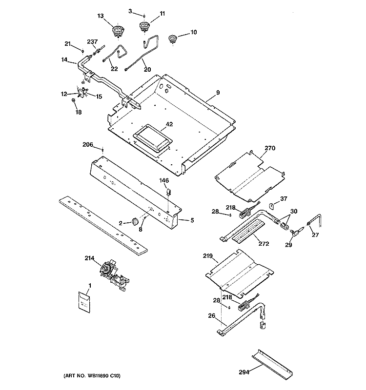 GAS & BURNER PARTS Diagram and Parts List for RGB745BEH1WH  Hotpoint Range