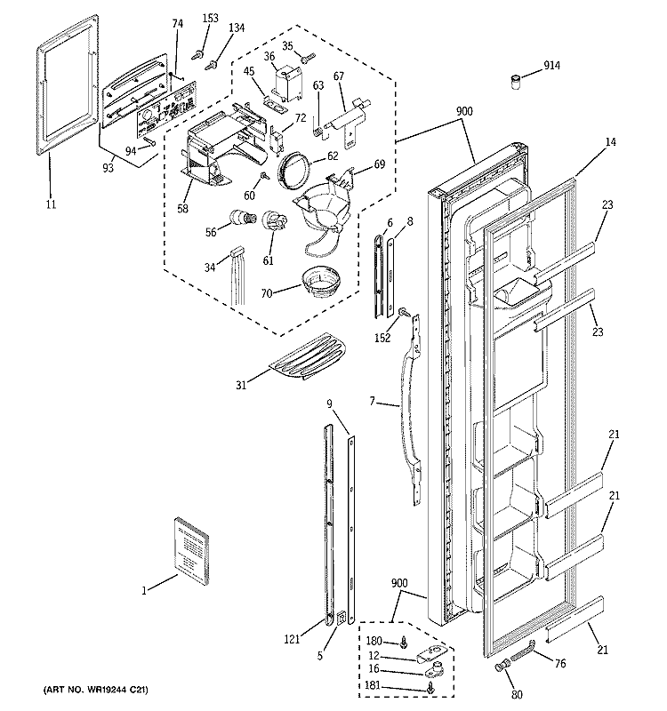 FREEZER DOOR Diagram and Parts List for GSS22WGPCWW  General Electric Refrigerator
