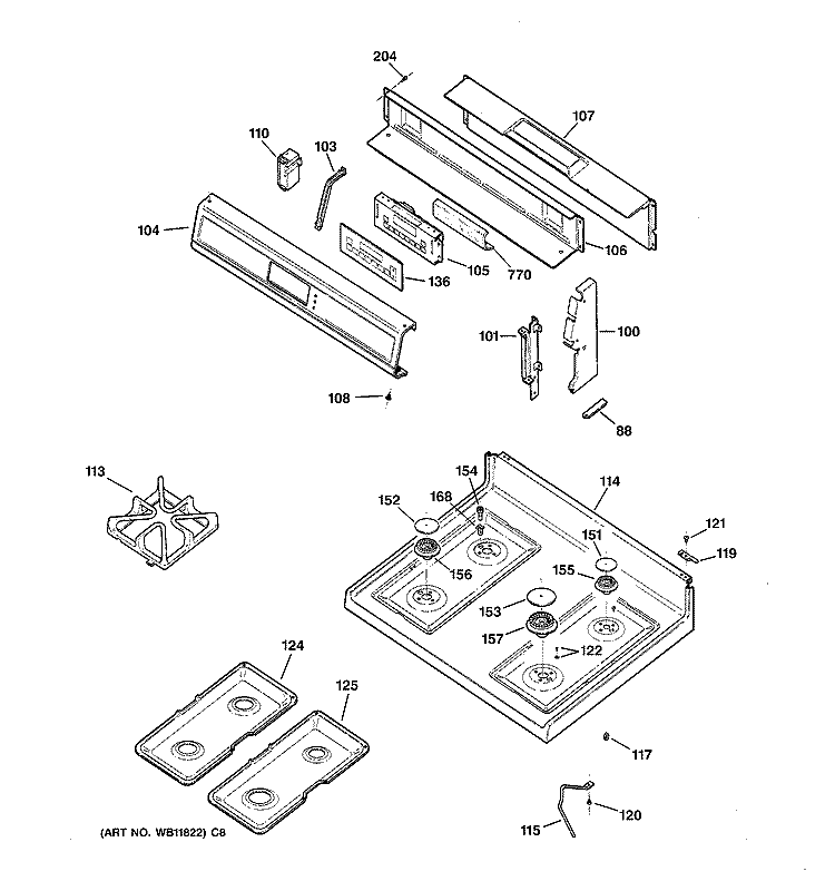 CONTROL PANEL & COOKTOP Diagram and Parts List for JGBP35DEH1CC  General Electric Range
