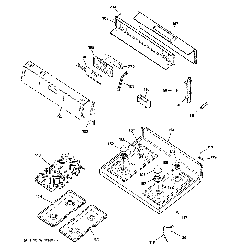 CONTROL PANEL & COOKTOP Diagram and Parts List for JGBP90MEH1BC  General Electric Range