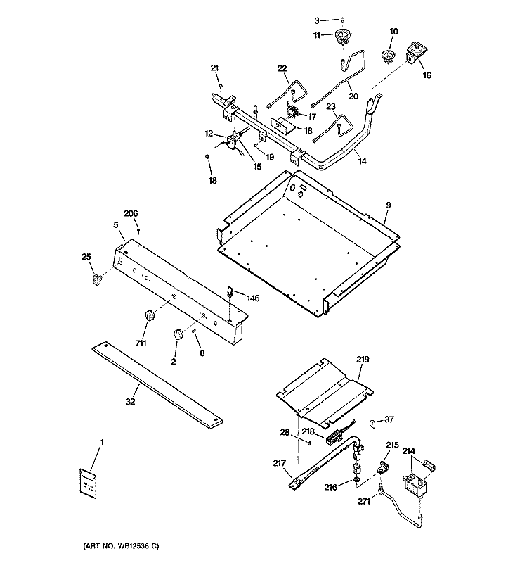 GAS & BURNER PARTS Diagram and Parts List for JGBS09PEH1WW  General Electric Range
