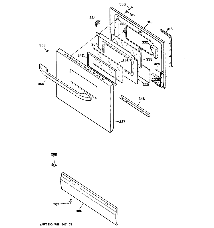 DOOR & DRAWER PARTS Diagram and Parts List for JGBS09PEH1WW  General Electric Range