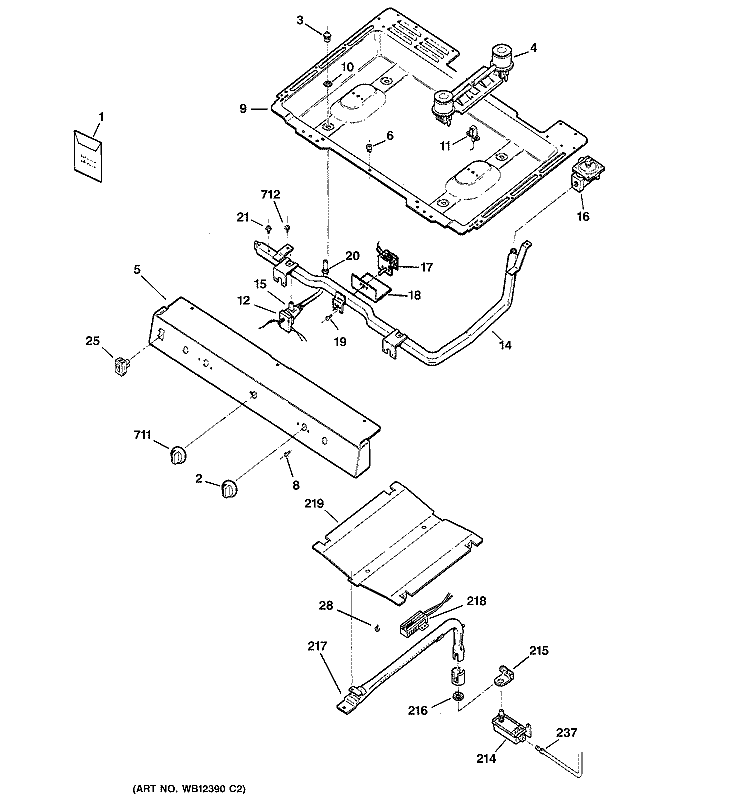 GAS & BURNER PARTS Diagram and Parts List for JGBS19BEH1WH  General Electric Range
