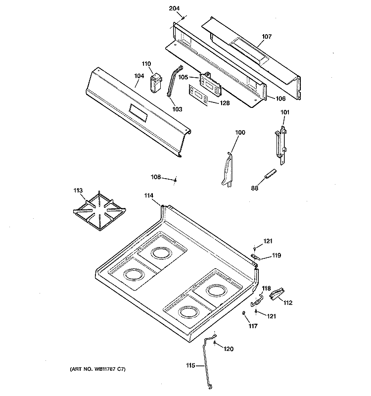 CONTROL PANEL & COOKTOP Diagram and Parts List for JGBS19BEH1WH  General Electric Range