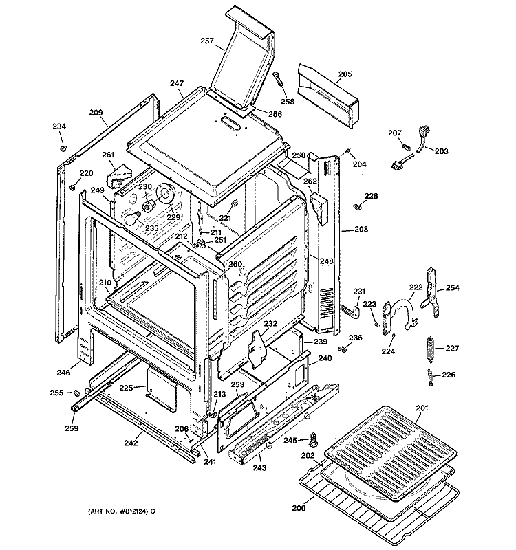 BODY PARTS Diagram and Parts List for JGBS19BEH1WH  General Electric Range