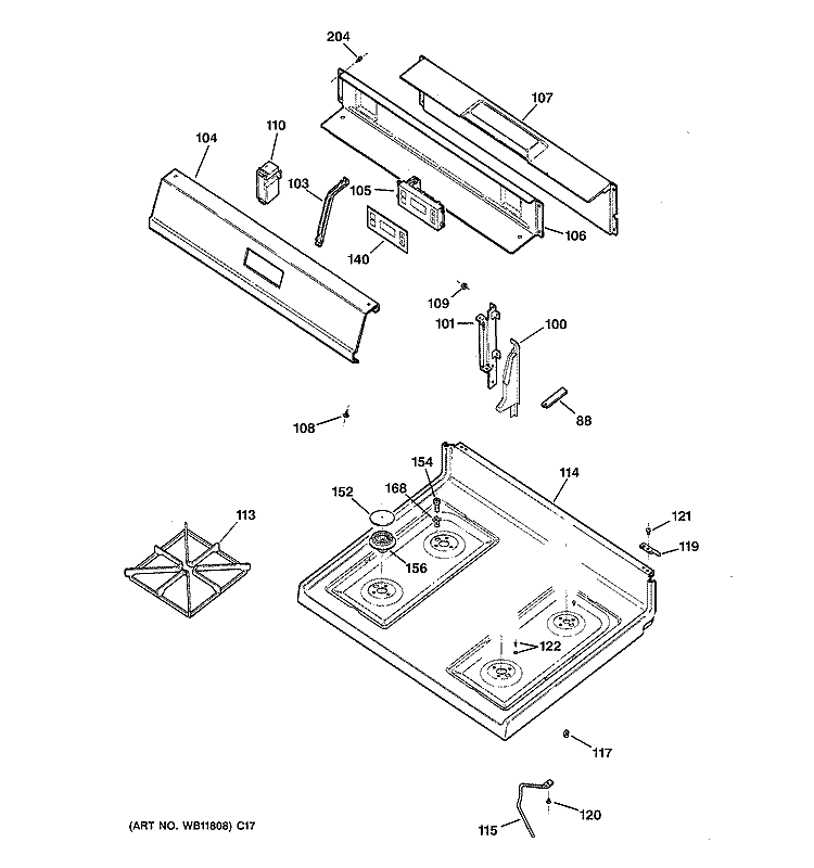 CONTROL PANEL & COOKTOP Diagram and Parts List for JGBS22BEH1WH  General Electric Range