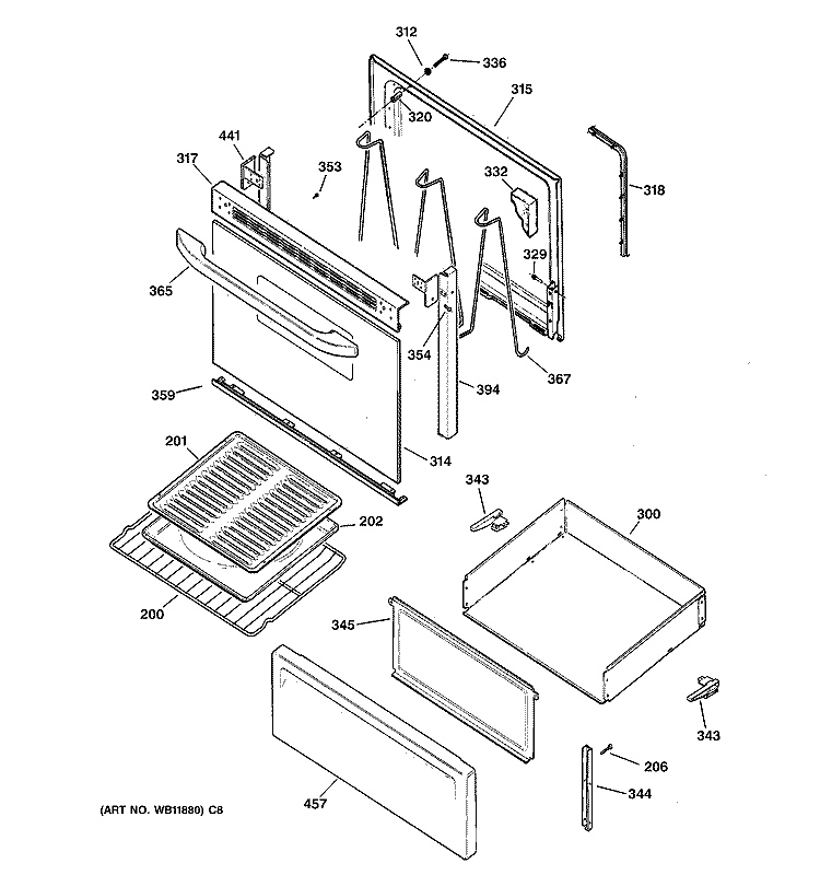 DOOR & DRAWER PARTS Diagram and Parts List for JBS03BH2CT  General Electric Range
