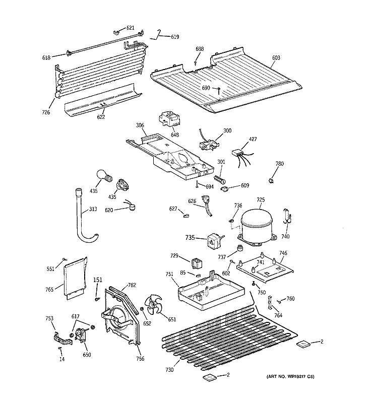 UNIT PARTS Diagram and Parts List for GTS16BBMFLAA  General Electric Refrigerator