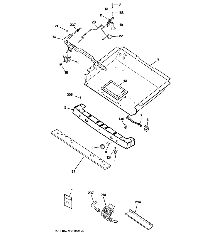 GAS & BURNER PARTS Diagram and Parts List for J2B915SEH1SS  General Electric Range
