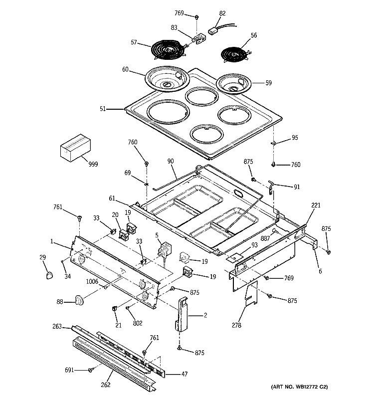 CONTROL PANEL & COOKTOP Diagram and Parts List for JMS08BD3CT  General Electric Range