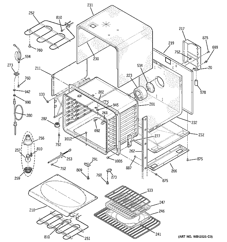 UPPER BODY Diagram and Parts List for JT952BF2BB  General Electric Microwave Oven Combo