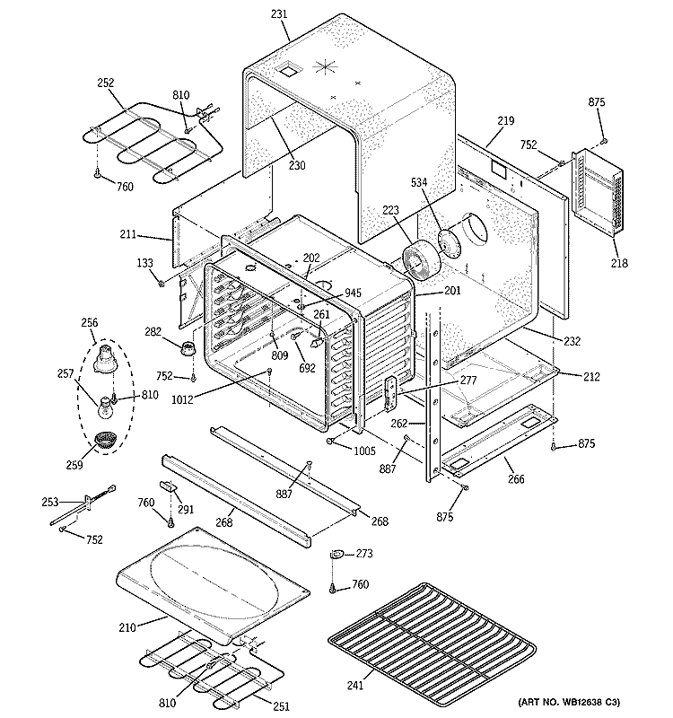 LOWER BODY Diagram and Parts List for JT952BF2BB  General Electric Microwave Oven Combo