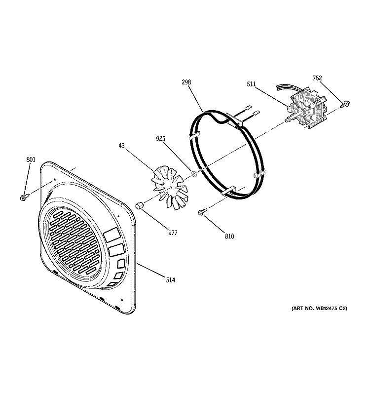 CONVECTION FAN Diagram and Parts List for JT952BF2BB  General Electric Microwave Oven Combo