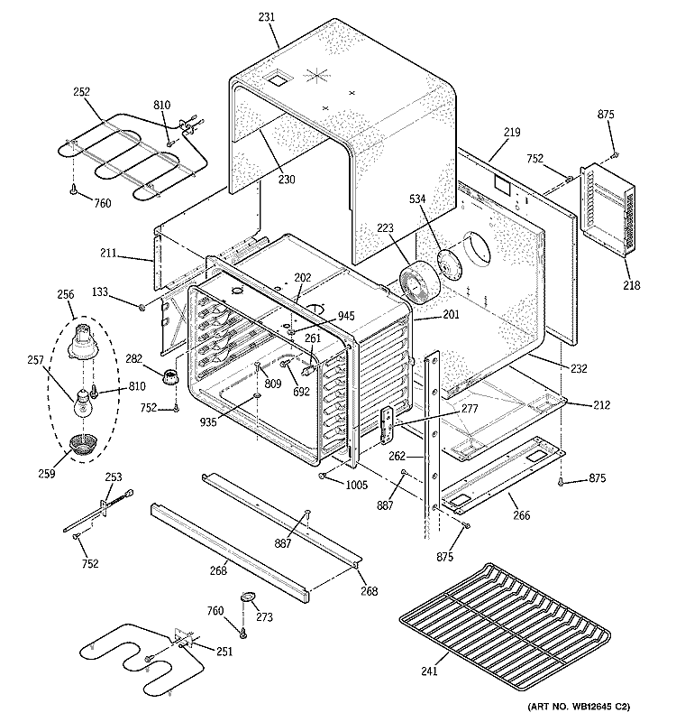 LOWER BODY Diagram and Parts List for JTP48BF2BB  General Electric Microwave Oven Combo