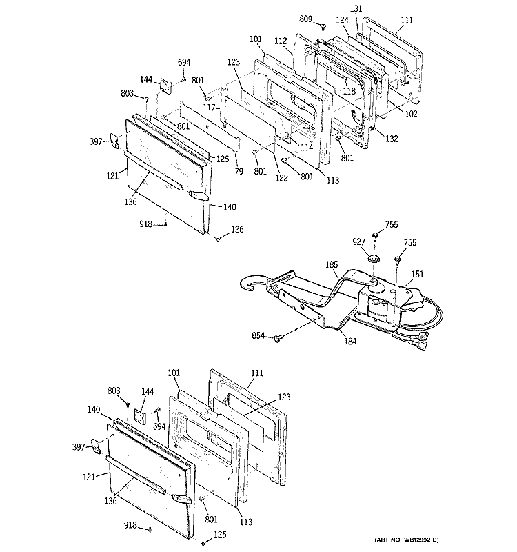 DOOR & LOCK PARTS Diagram and Parts List for JKP27WT1WW  General Electric Wall Oven