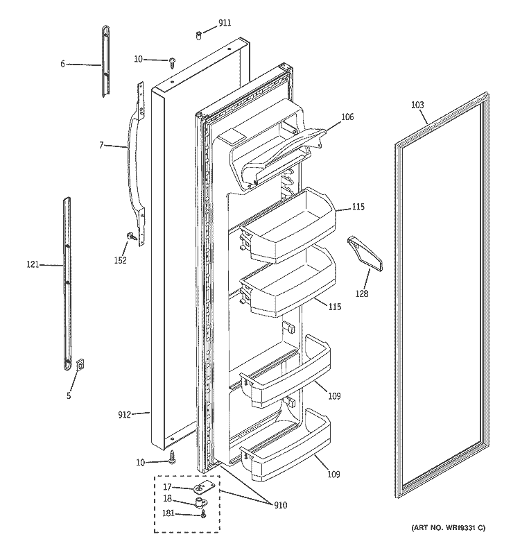 FRESH FOOD DOOR Diagram and Parts List for GSS22SGPCBS  General Electric Refrigerator