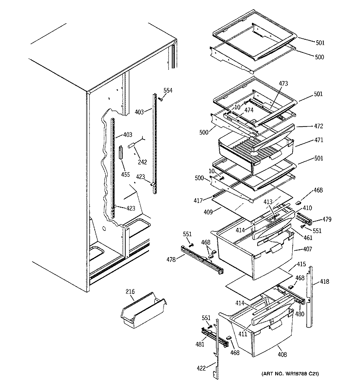 FRESH FOOD SHELVES Diagram and Parts List for GSS22SGPCBS  General Electric Refrigerator