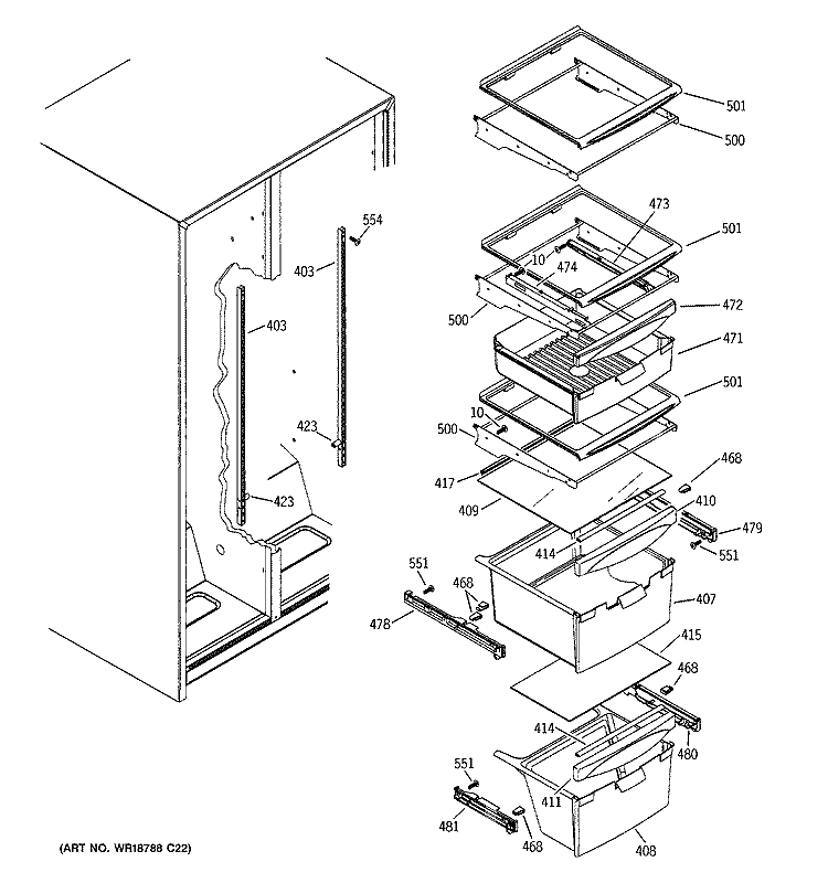 FRESH FOOD SHELVES Diagram and Parts List for SSS25KFPCWW  General Electric Refrigerator